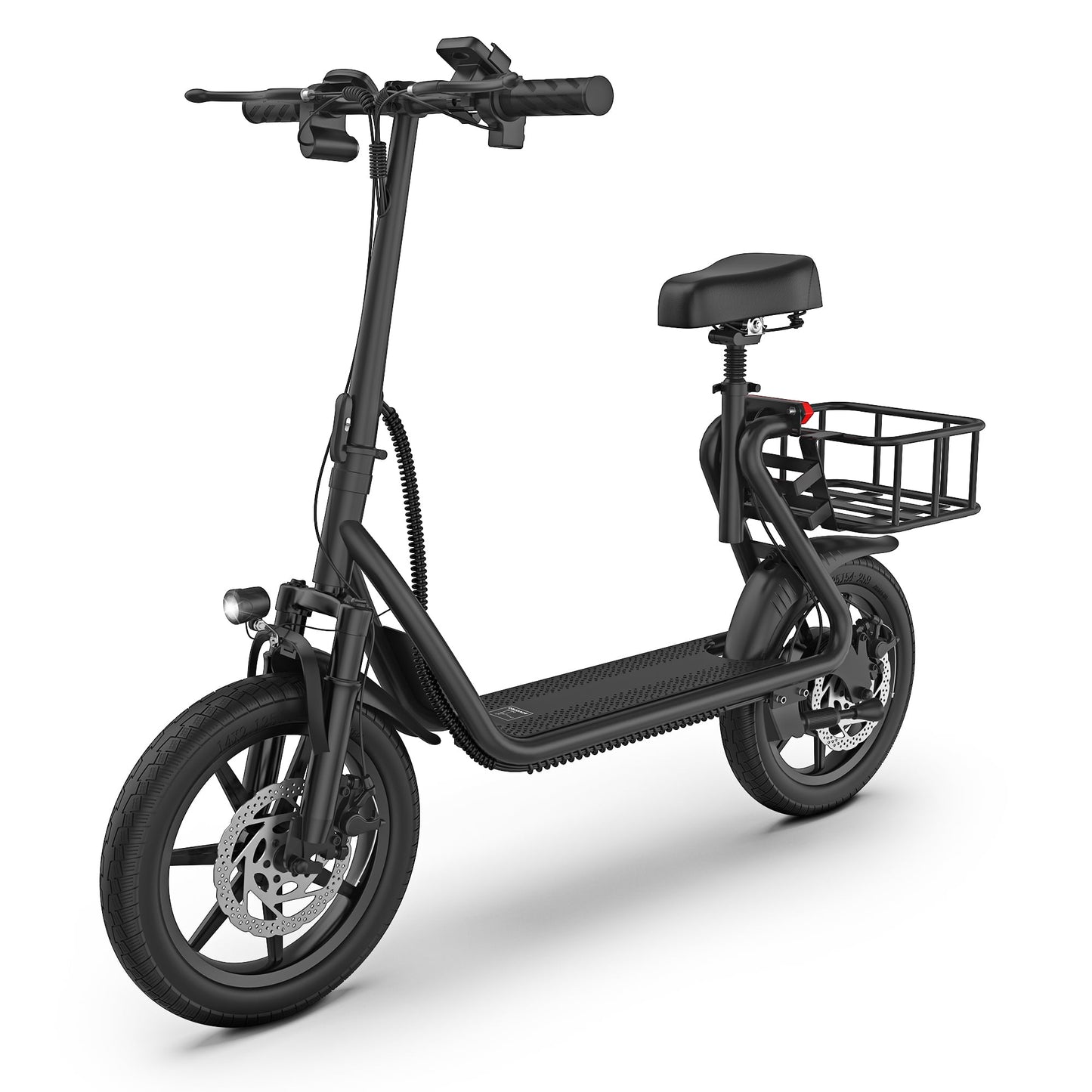 JH1PRO Electric Bike with Adujustable Seat and Carry Basket for Adult, Max 14miles Range, 15.5-21MPH Speed Power by 500W Motor, Comfortable 14" Pneumatic Tire and Wider Deck & Height
