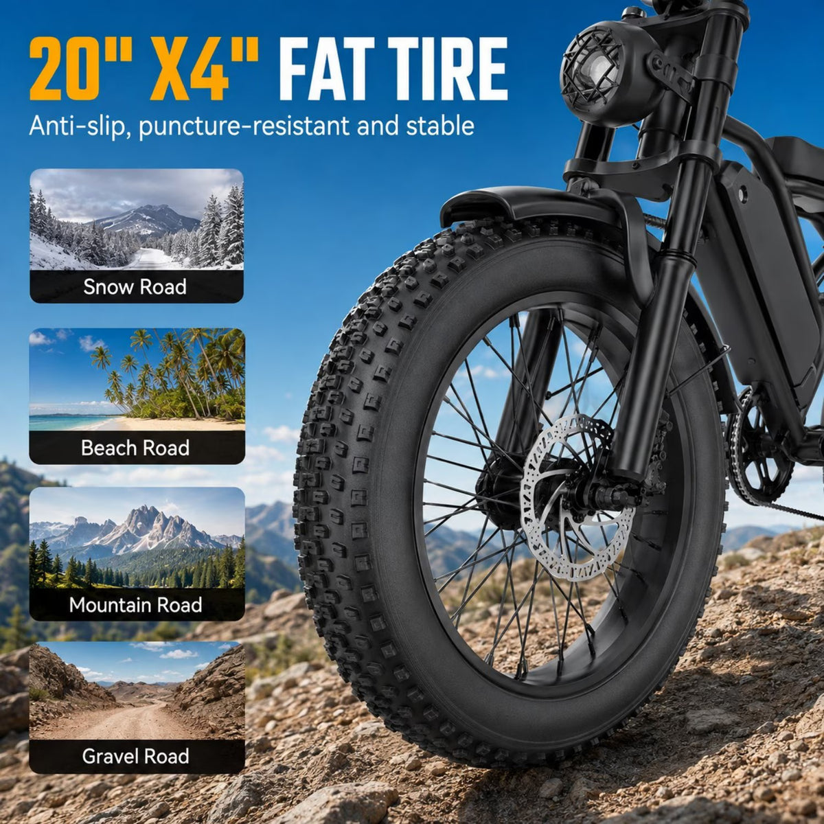750W Electric Mountain Bike for Adults, 1500W Peak Motor, 20 MPH 20" x 4" Fat Tire E-Bike, 48V 18Ah Removable Battery, Up to 45 Miles, Full Suspension, 7-Speed, 2-Seater, UL2849 Certified