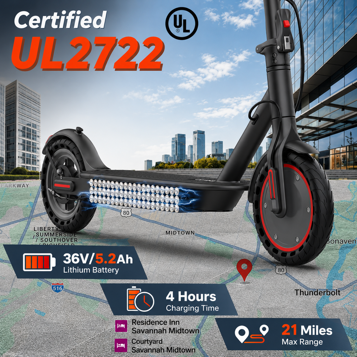 JOYHIS J078 Electric Scooter for Adults, 350W Motor, 19mph Speed, 8.5" Solid Tires, Max 21 Miles Range, Foldable Commuter E-Scooter