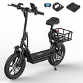 JH1PRO Electric Bike with Adujustable Seat and Carry Basket for Adult, Max 14miles Range, 15.5-21MPH Speed Power by 500W Motor, Comfortable 14" Pneumatic Tire and Wider Deck & Height