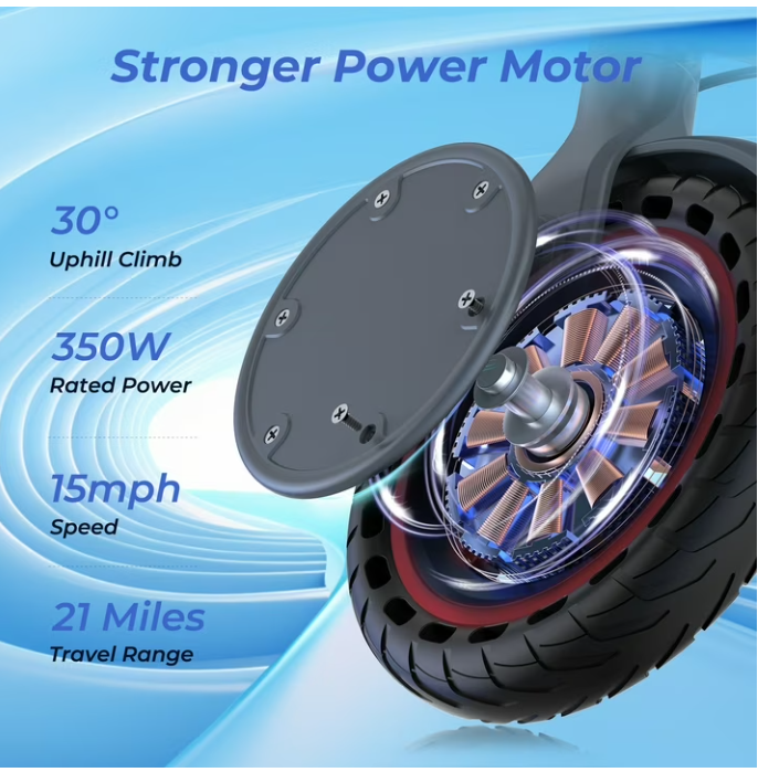 8.5" Solid Tires Electric Scooter , 350W Motor, Up to 19 MPH and 21-23 Miles Long-Range Portable Foldable Commuting Scooter for Adults with Double Braking System and App