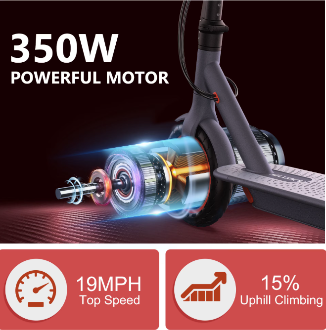 JOYHIS J078L Adult Electric Scooter, 350W Motor, 15-19 MPH Speed, 21 Miles Range, Anti-Skid 8.5" Solid Tires, Double Braking System, App-Controlled