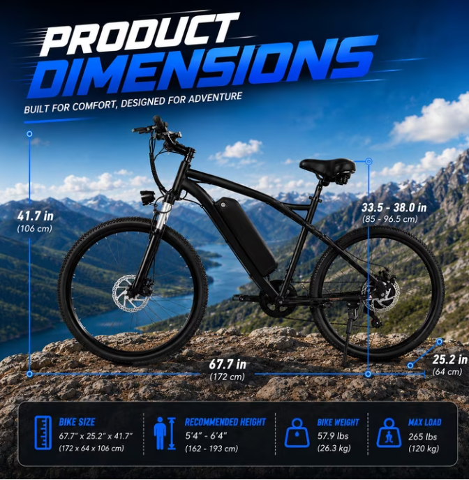 Electric Bike for Adults, 26'' Up to 50 Miles 20MPH Electric Mountain Bike with 48V Removable Battery 500W Motor UL2849 Class 2 (Blue)