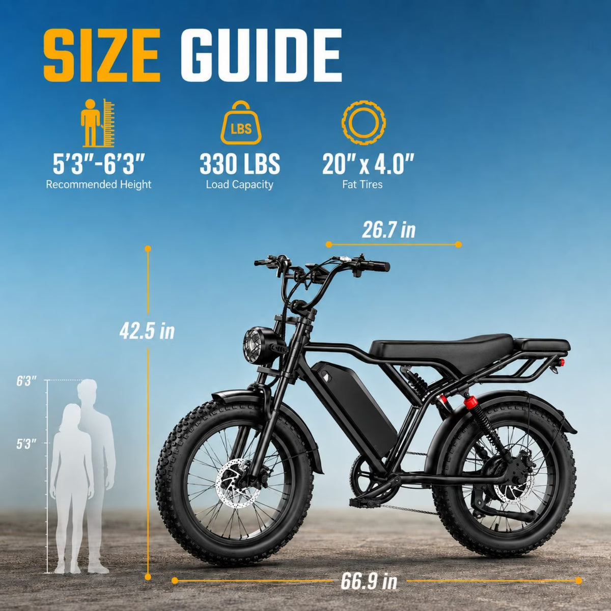 750W Electric Mountain Bike for Adults, 1500W Peak Motor, 20 MPH 20" x 4" Fat Tire E-Bike, 48V 18Ah Removable Battery, Up to 45 Miles, Full Suspension, 7-Speed, 2-Seater, UL2849 Certified