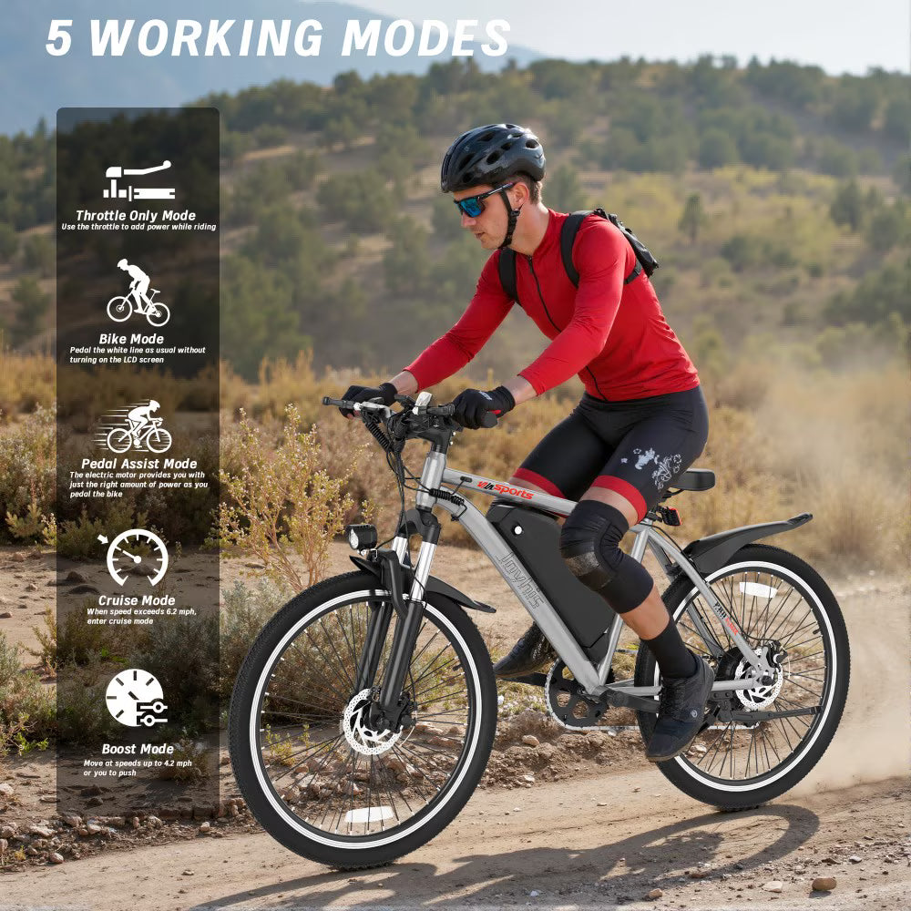 Electric Bike for Adults, 26'' Up to 50 Miles 20MPH Electric Mountain Bike with 48V 430W Removable Battery 500W Motor UL2849 Class 2 (Grey)